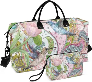 CEBUGI Hummingbird Quilted Duffle Bag for Women Large Carry On Travel Weekend Bag Hospital Bags for Labor and Delivery