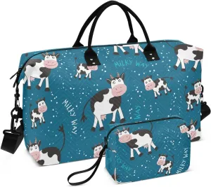 CEBUGI Milky Cows Quilted Duffle Bag for Women Large Carry On Travel Weekend Bag Hospital Bags for Labor and Delivery