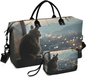 CEBUGI Rabbit Watching Night Scene Quilted Duffle Bag for Women Large Carry On Travel Weekend Bag Hospital Bags for Labor and Delivery