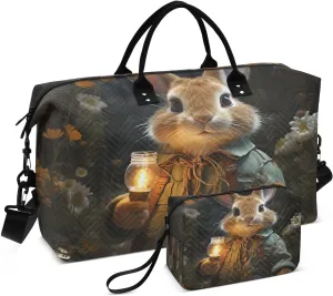 CEBUGI Rabbit with The Lamp Quilted Duffle Bag for Women Large Carry On Travel Weekend Bag Hospital Bags for Labor and Delivery