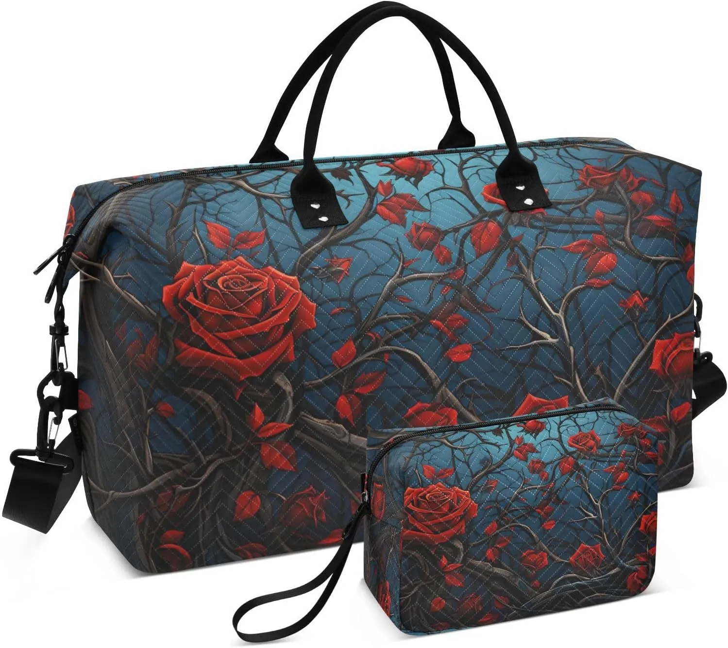 CEBUGI Rose and Thorn Pattern Quilted Duffle Bag for Women Large Carry On Travel Weekend Bag Hospital Bags for Labor and Delivery