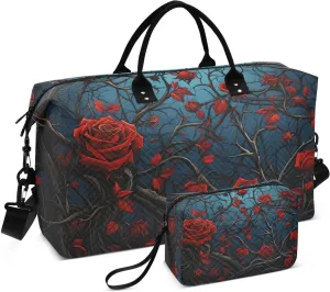 CEBUGI Rose and Thorn Pattern Quilted Duffle Bag for Women Large Carry On Travel Weekend Bag Hospital Bags for Labor and Delivery