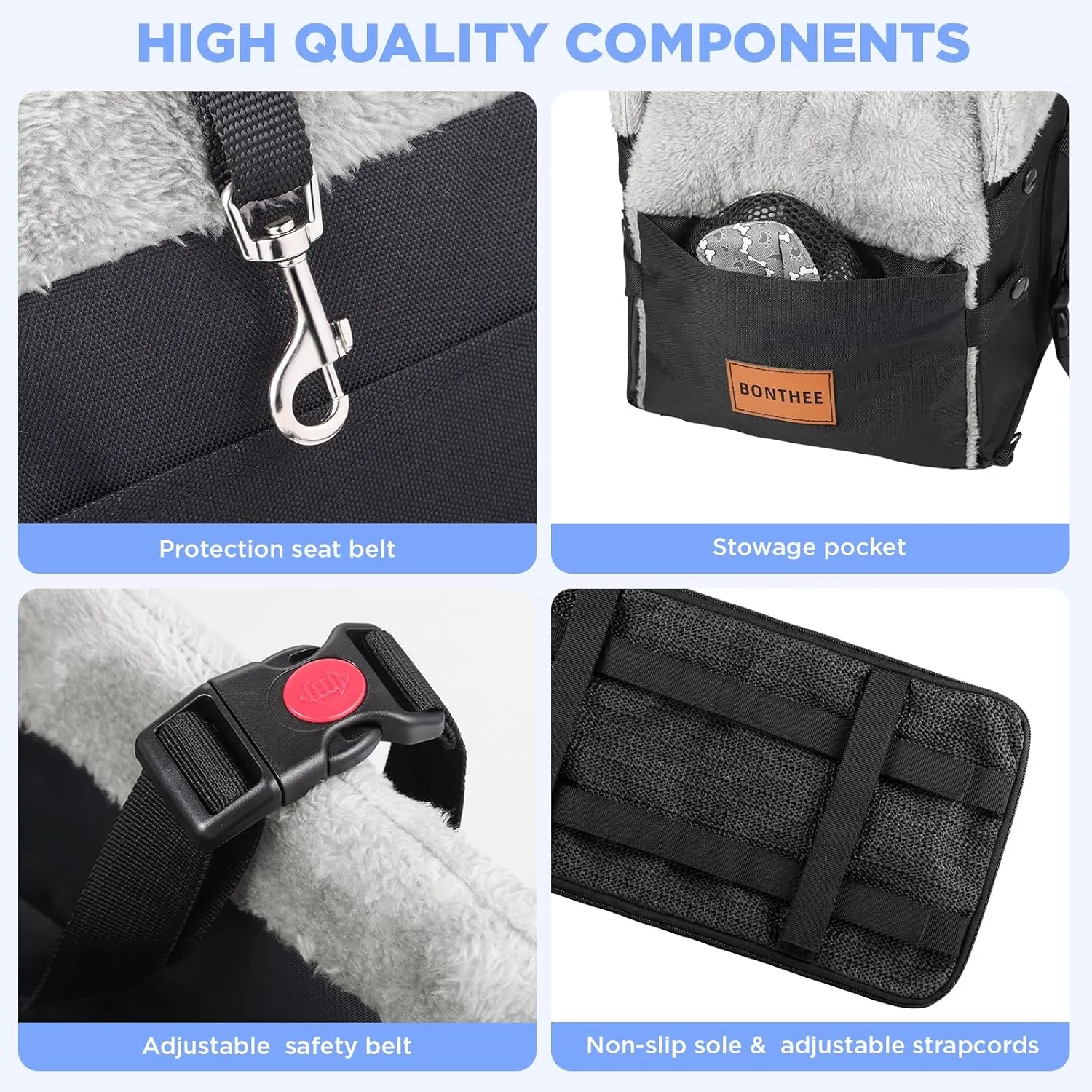 Center Console Dog Car Seat for Small Dogs,Washable Foldable Console Booster Seat for Puppy Car Seat with Safe Protection Hooks Adjustable Straps and Storage Pocket Pet Up to18lbs