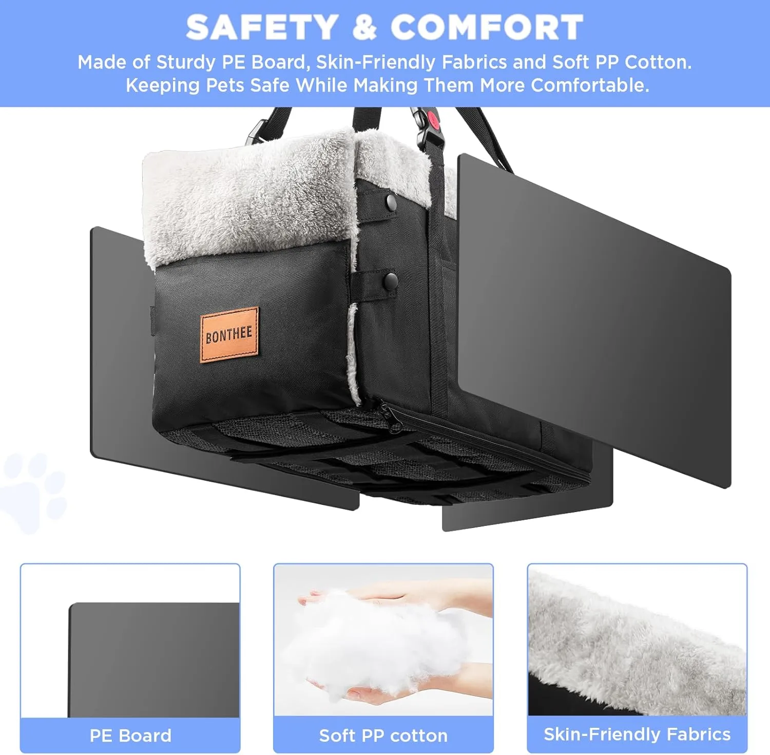 Center Console Dog Car Seat for Small Dogs,Washable Foldable Console Booster Seat for Puppy Car Seat with Safe Protection Hooks Adjustable Straps and Storage Pocket Pet Up to18lbs
