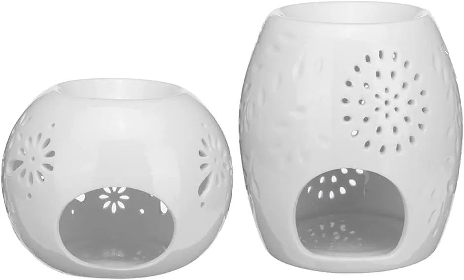 Ceramic Crafts Aroma Burner Handmade Hollow Flower Pattern l Oil Burner Candle Lamp Many Style Home Decor (Color : A) (B)