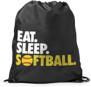 ChalkTalkSPORTS Softball Sport Pack Cinch Sack | Eat Sleep Softball