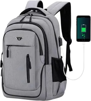 CHAO RAN Travel Laptop Backpack, Business Backpack for Men Women Fits up to 15.6''Notebook Waterproof Backpack with USB Charging Port, Day Bag for College Commute, Multiple Pocket Design-Gray