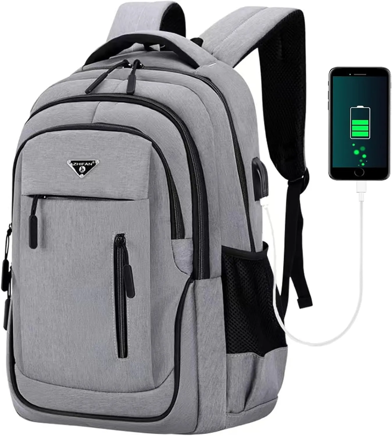 CHAO RAN Travel Laptop Backpack, Business Backpack for Men Women Fits up to 15.6''Notebook Waterproof Backpack with USB Charging Port, Day Bag for College Commute, Multiple Pocket Design-Gray