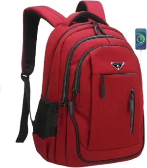 CHAO RAN Travel Laptop Backpack, Business Backpack for Men Women Fits up to 15.6''Notebook Waterproof Backpack with USB Charging Port, Day Bag for College Commute, Multiple Pocket Design-Red
