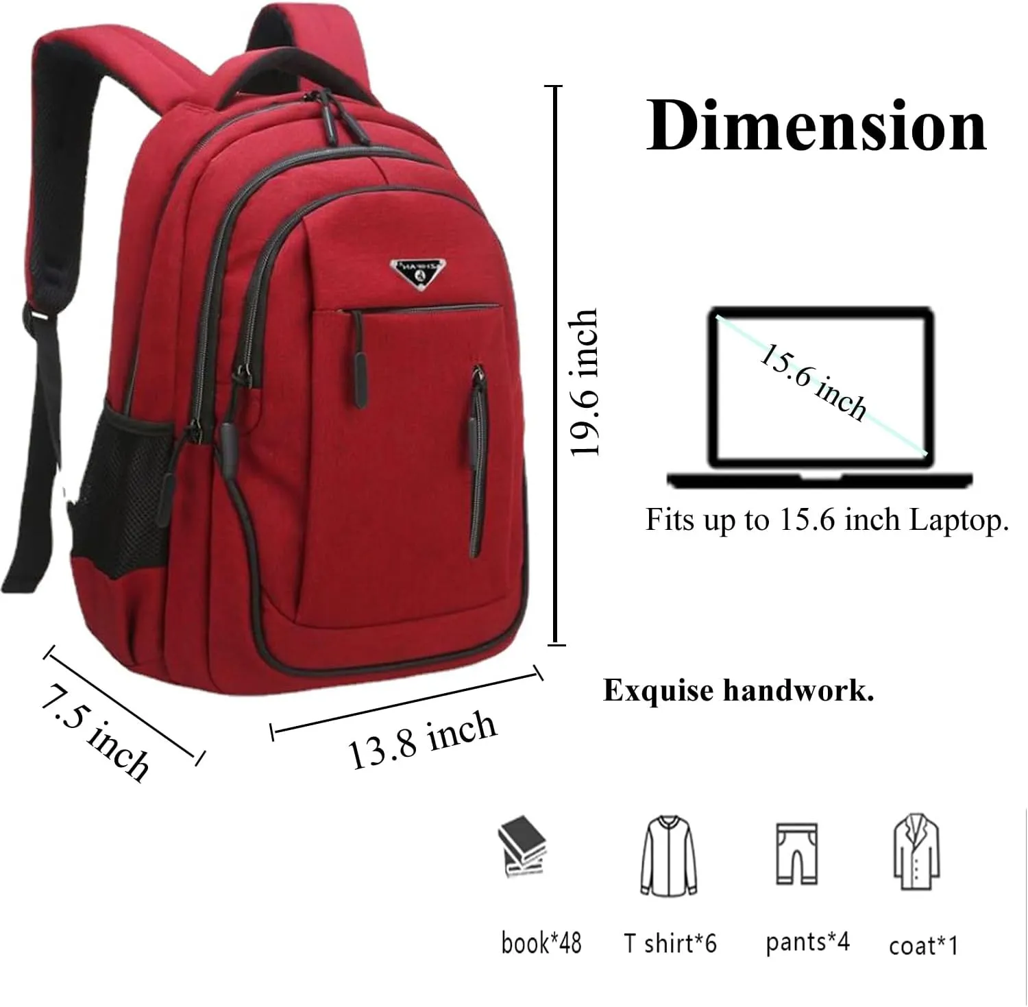 CHAO RAN Travel Laptop Backpack, Business Backpack for Men Women Fits up to 15.6''Notebook Waterproof Backpack with USB Charging Port, Day Bag for College Commute, Multiple Pocket Design-Red