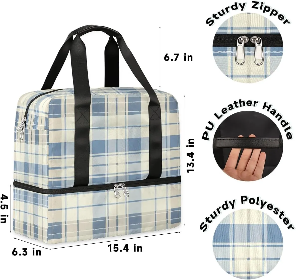 Checkered Travel Duffel Bag Dry Wet Separated Sports Tote Travel Duffle Bag Gym Workout Bag Women Travel Duffel Bag for Women, Travel, Gym, Work