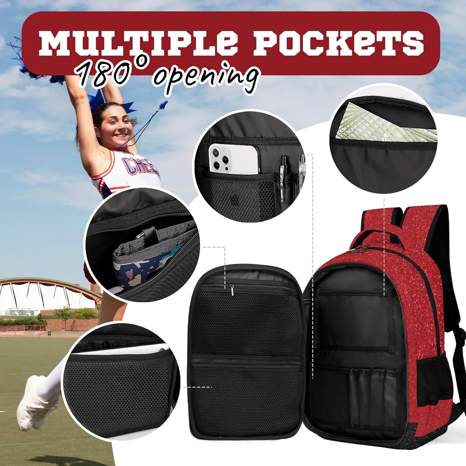 Cheer Backpack for Cheerleader, Cheerleading Backpack Gifts for Teams, Cheerleading Backpack for Women (Wine red)