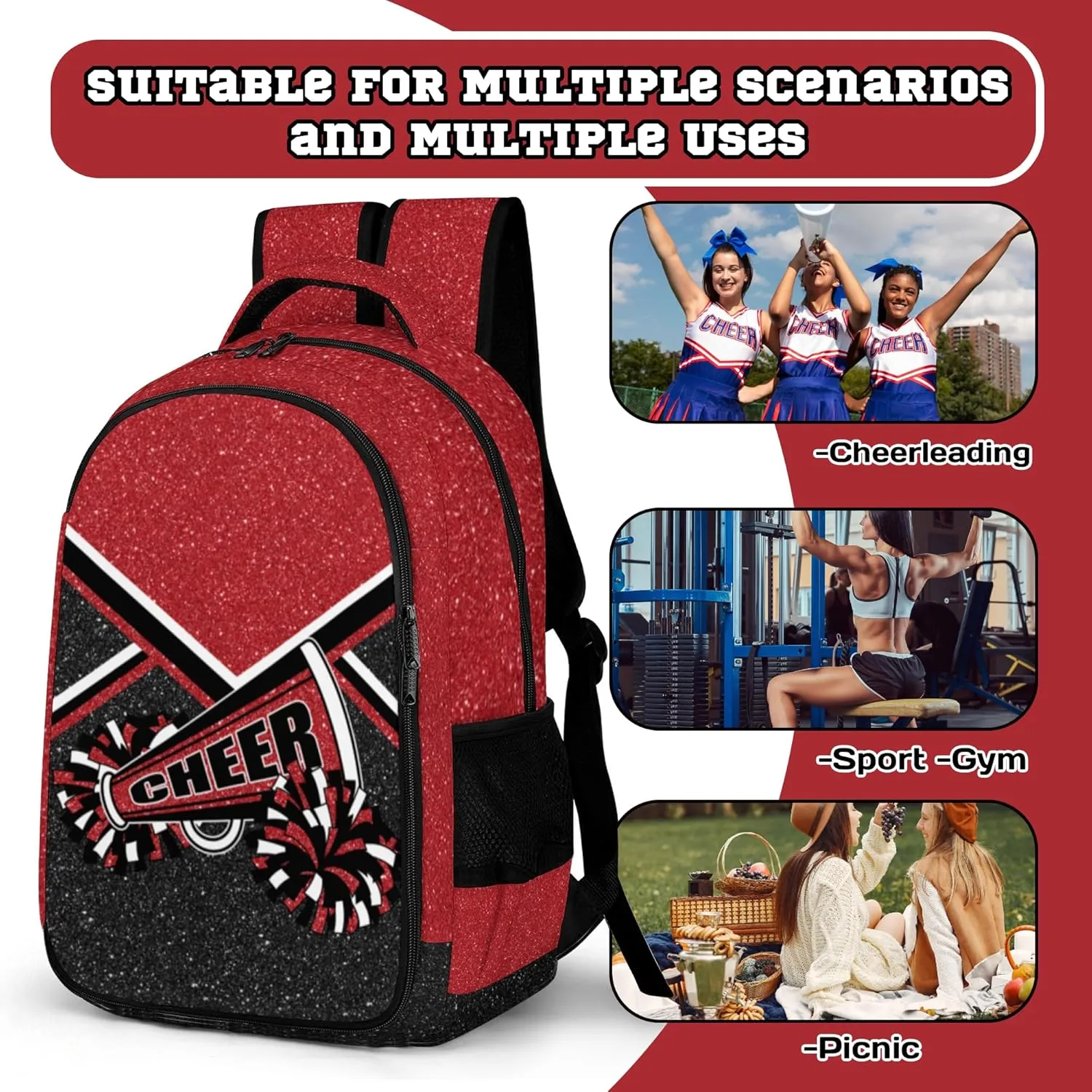 Cheer Backpack for Cheerleader, Cheerleading Backpack Gifts for Teams, Cheerleading Backpack for Women (Wine red)