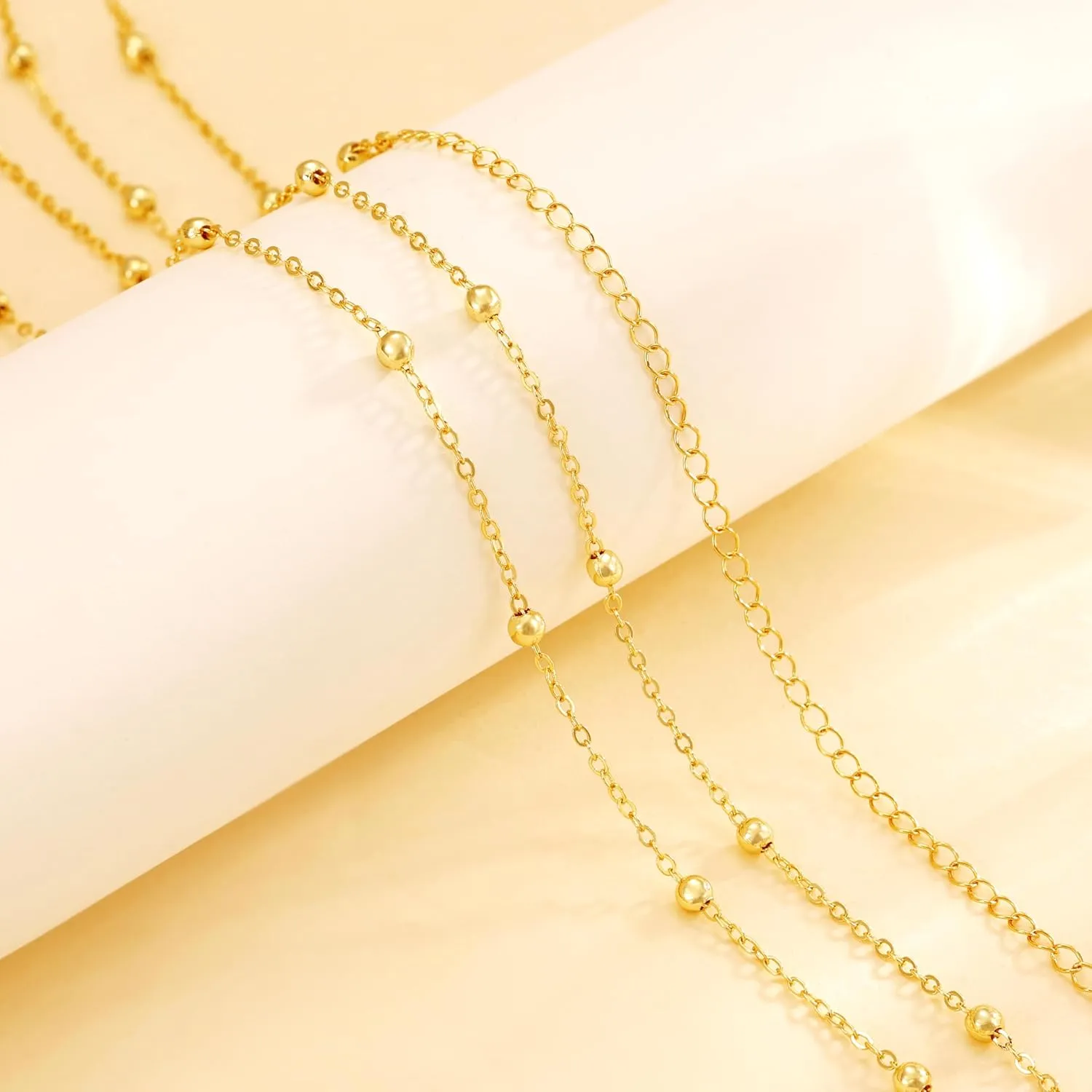 CHESKY Gold Waist Chain for Women, 14K Gold Plated Layered Belly Chain for The Waist Adjustable Waterproof Sexy Bikini Satellite Beads Chain Summer Non Tarnish Body Chain Jewelry Gifts for Women