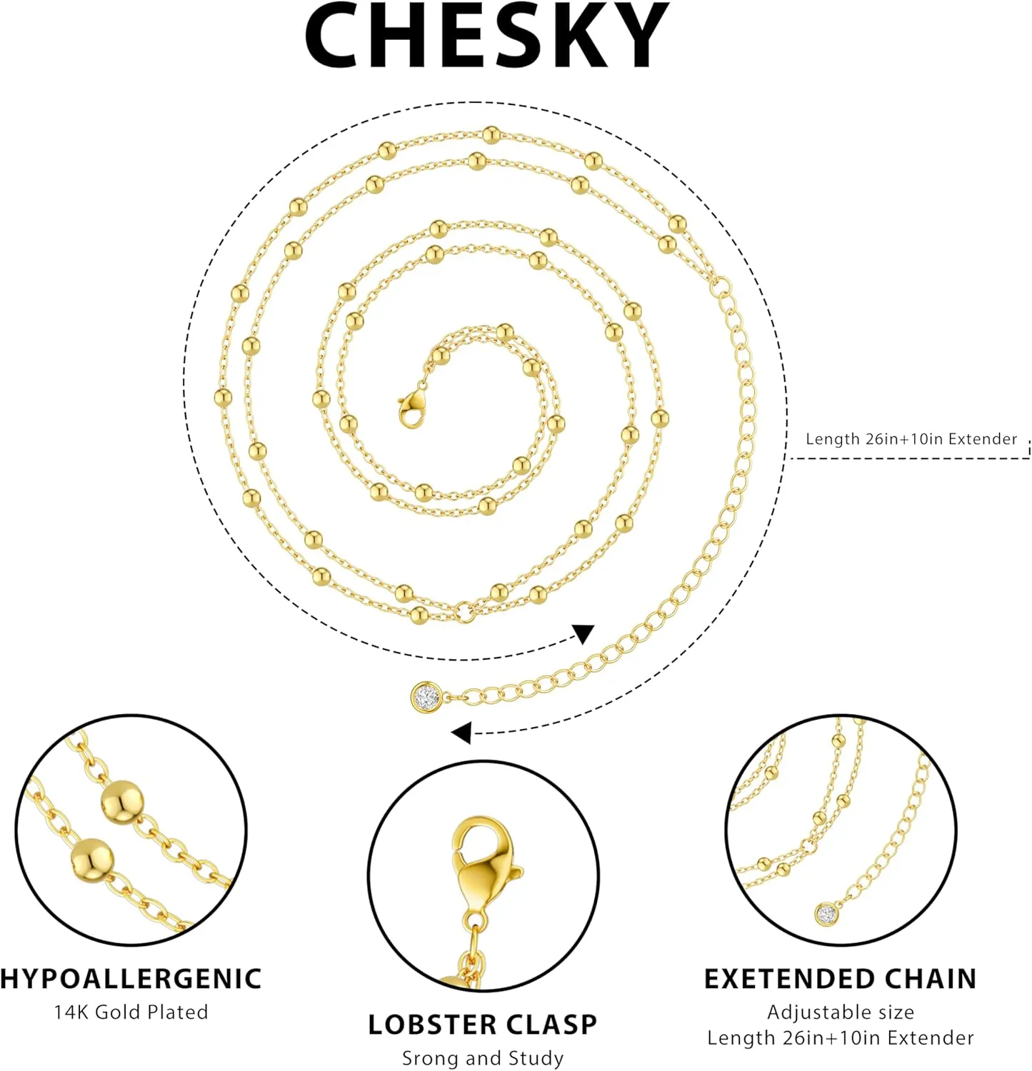 CHESKY Gold Waist Chain for Women, 14K Gold Plated Layered Belly Chain for The Waist Adjustable Waterproof Sexy Bikini Satellite Beads Chain Summer Non Tarnish Body Chain Jewelry Gifts for Women
