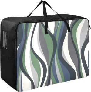 Chevron Pattern Wave Storage Bags Moving Boxes with Tag Pockets, Zippers and Carrying Handles, Space Saving Packing Totes for Moving Supplies Storage