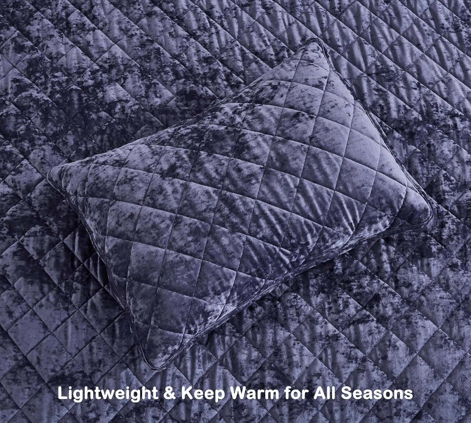 Chezmoi Collection Lux Purple Velvet Quilt Queen Set, 3-Piece Plush Distressed Velvet Bedding All Season Lightweight Comforter Brushed Microfiber Reverse with Diamond Stitch Quilting