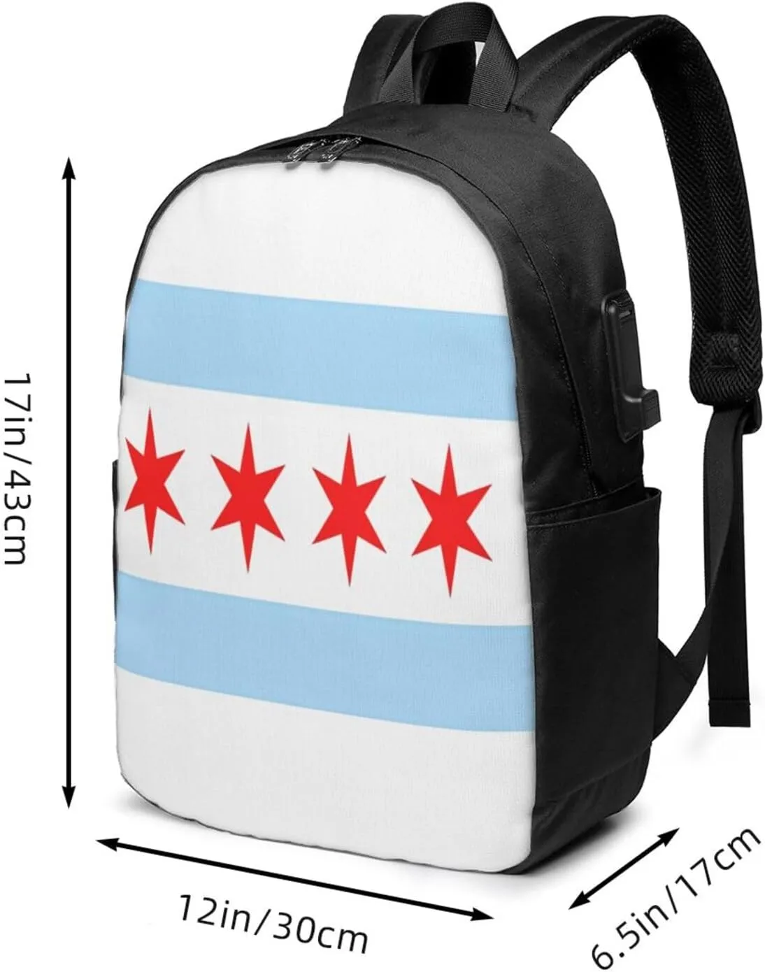 Chicago City Flag Laptop Backpacks Travel Backpack Casual Business Daypack Sport Rucksack Computer Bag Fits up to 17 Inch Notebook with USB Port