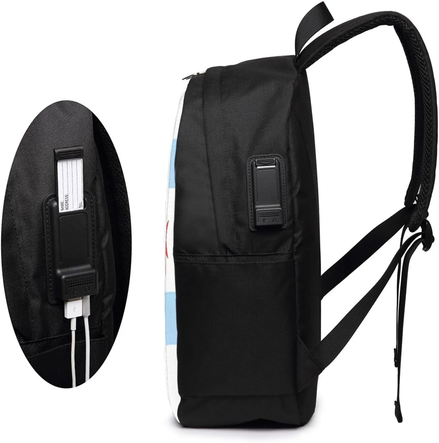 Chicago City Flag Laptop Backpacks Travel Backpack Casual Business Daypack Sport Rucksack Computer Bag Fits up to 17 Inch Notebook with USB Port
