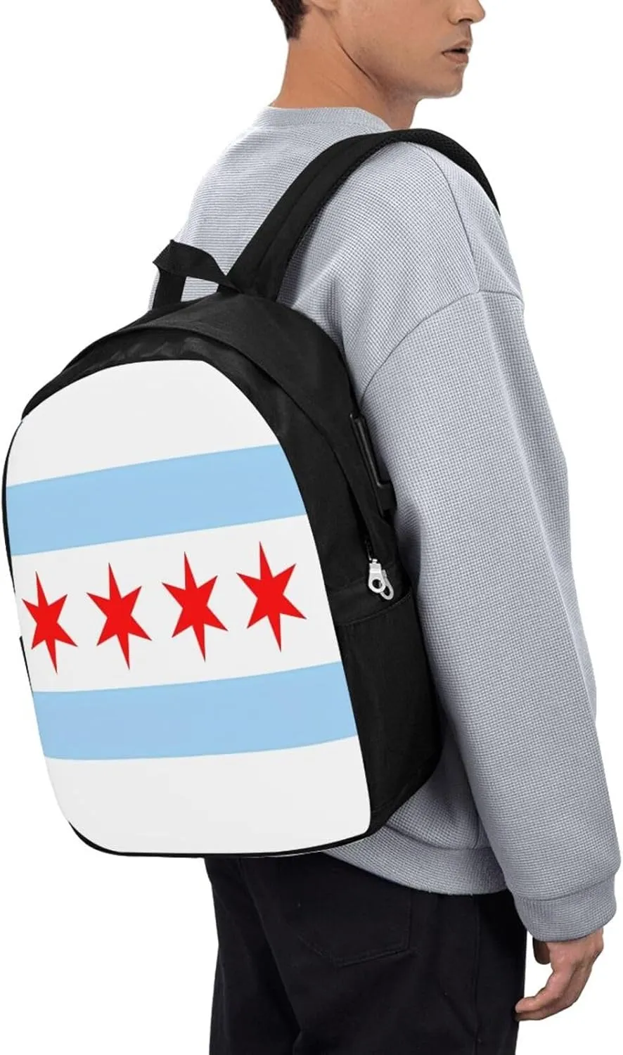 Chicago City Flag Laptop Backpacks Travel Backpack Casual Business Daypack Sport Rucksack Computer Bag Fits up to 17 Inch Notebook with USB Port