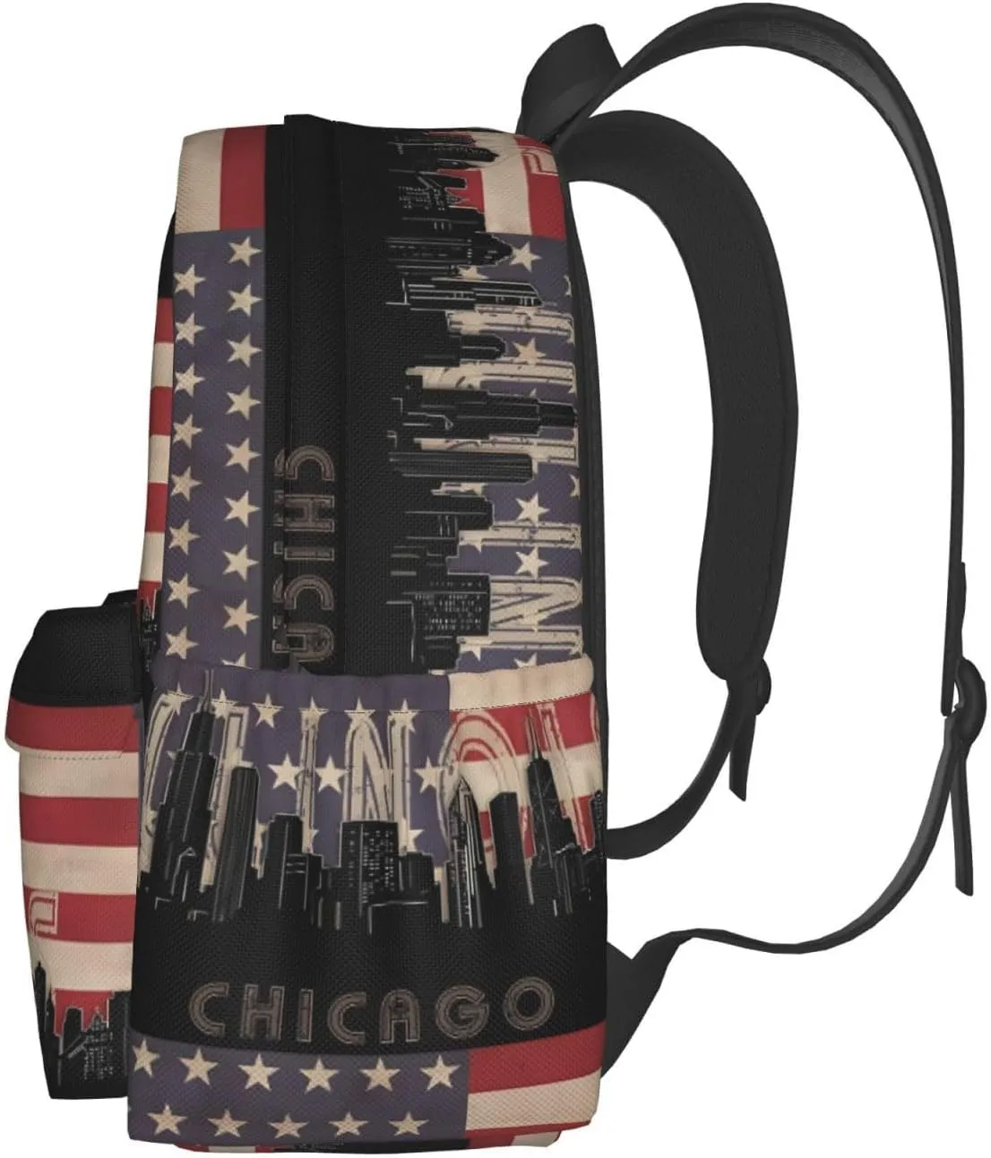 Chicago Illinois Skyline Flag Casual Backpack Large Capacity Travel Backpacks Laptop Daypack Commuter Rucksack Adjustable Strap Sports Bags for Hiking Biking