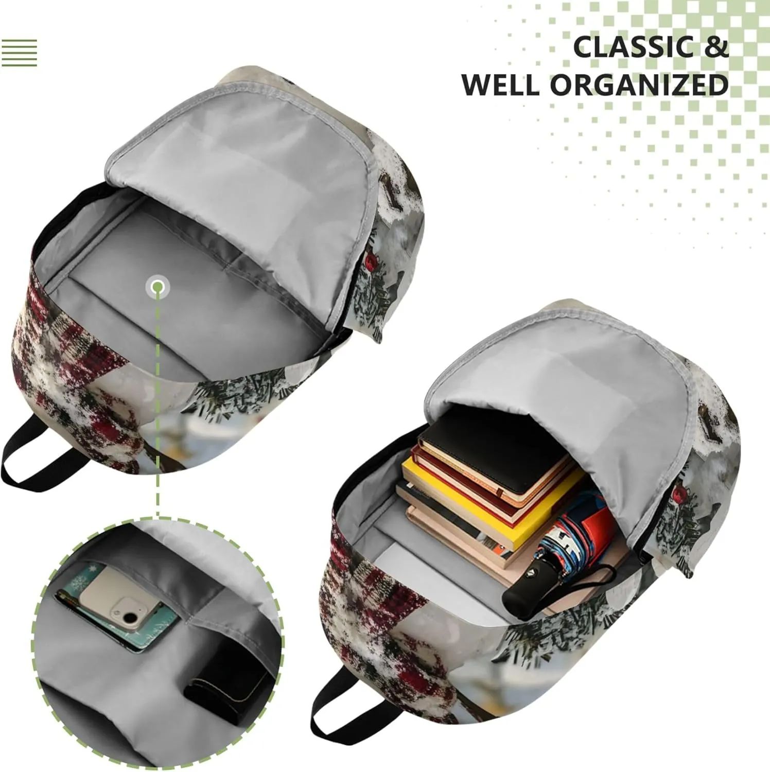CHIFIGNO Beautiful Snowman Winter Fashion Women Cute Backpacks Casual Daypack School Backpack for Teens