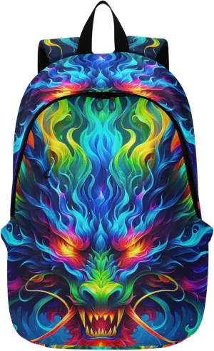 CHIFIGNO Colorful Fire Dragon Art Fashion Casual Womens Daypack Cute Backpack Teen Girls College Backpacks