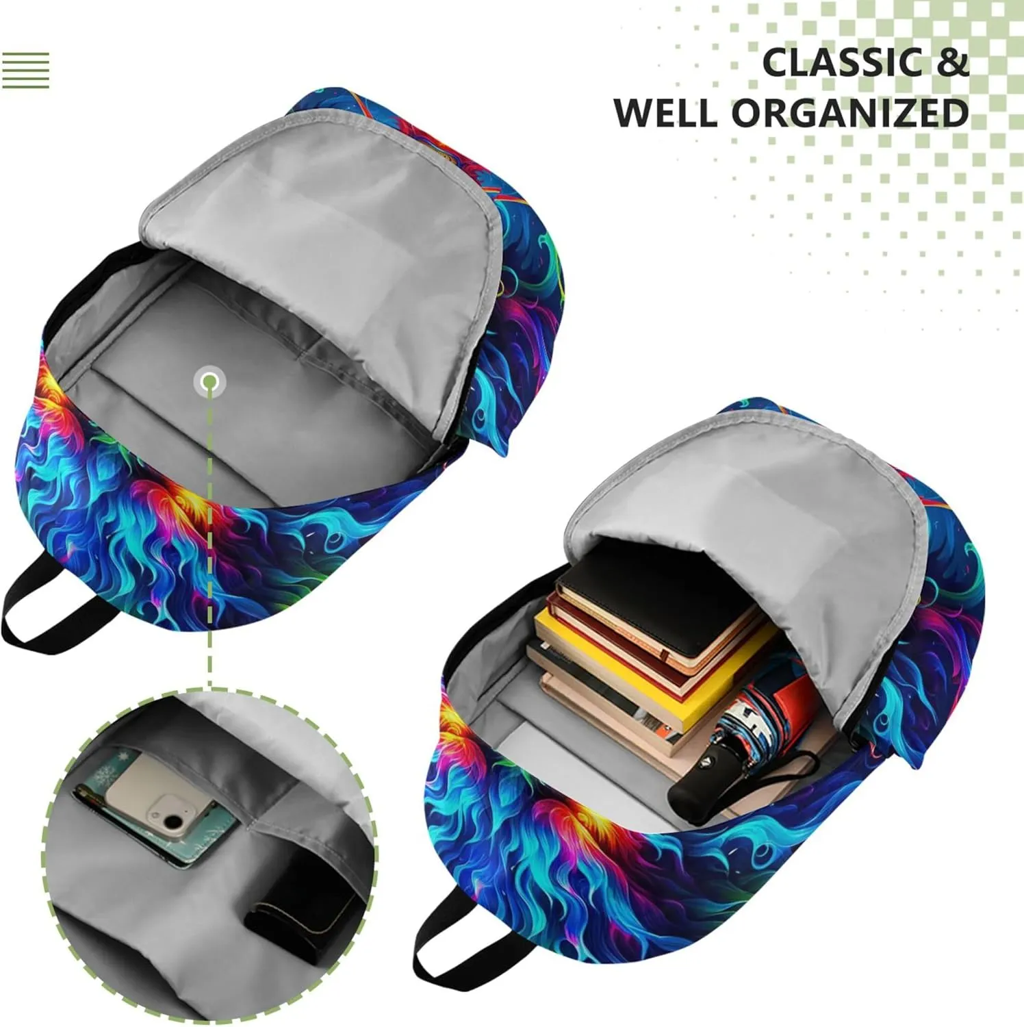 CHIFIGNO Colorful Fire Dragon Art Fashion Casual Womens Daypack Cute Backpack Teen Girls College Backpacks