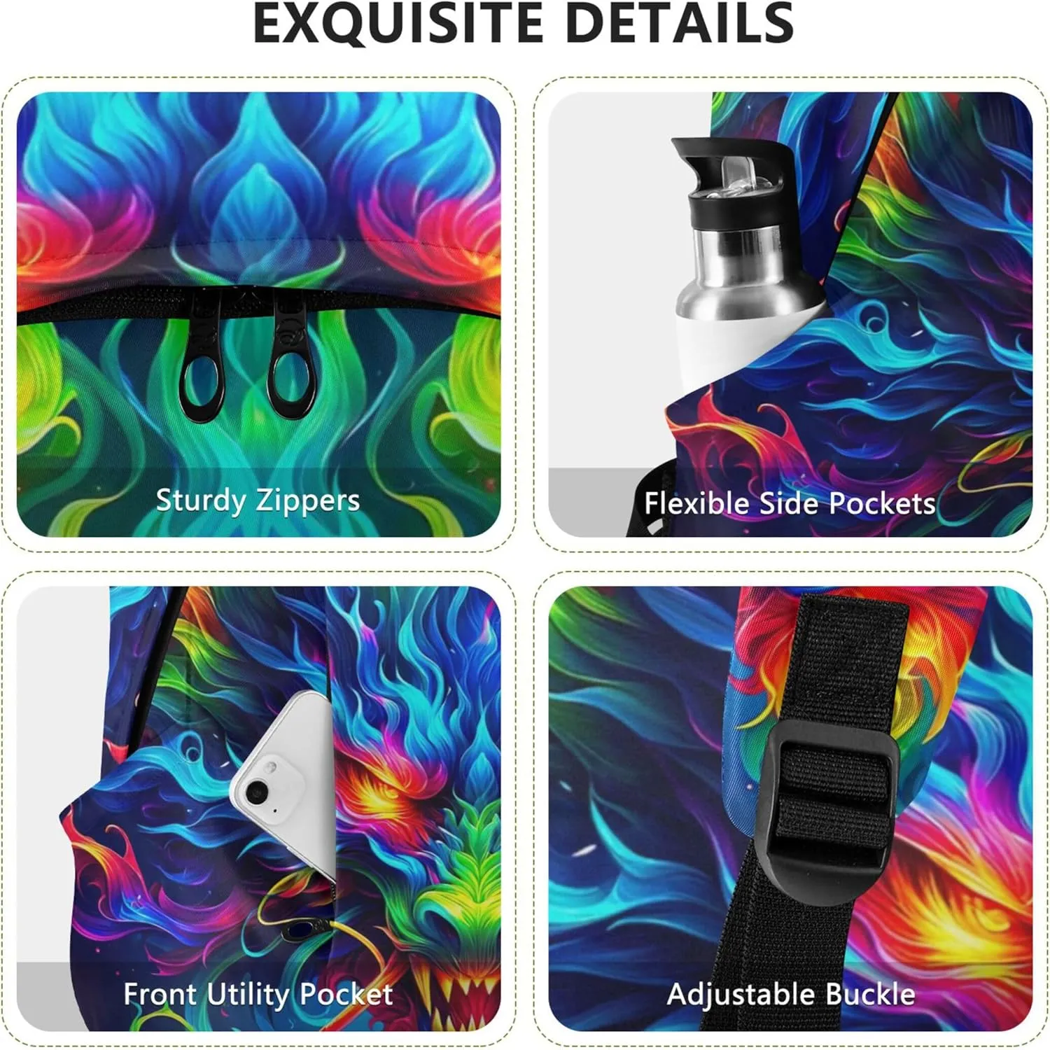 CHIFIGNO Colorful Fire Dragon Art Fashion Casual Womens Daypack Cute Backpack Teen Girls College Backpacks