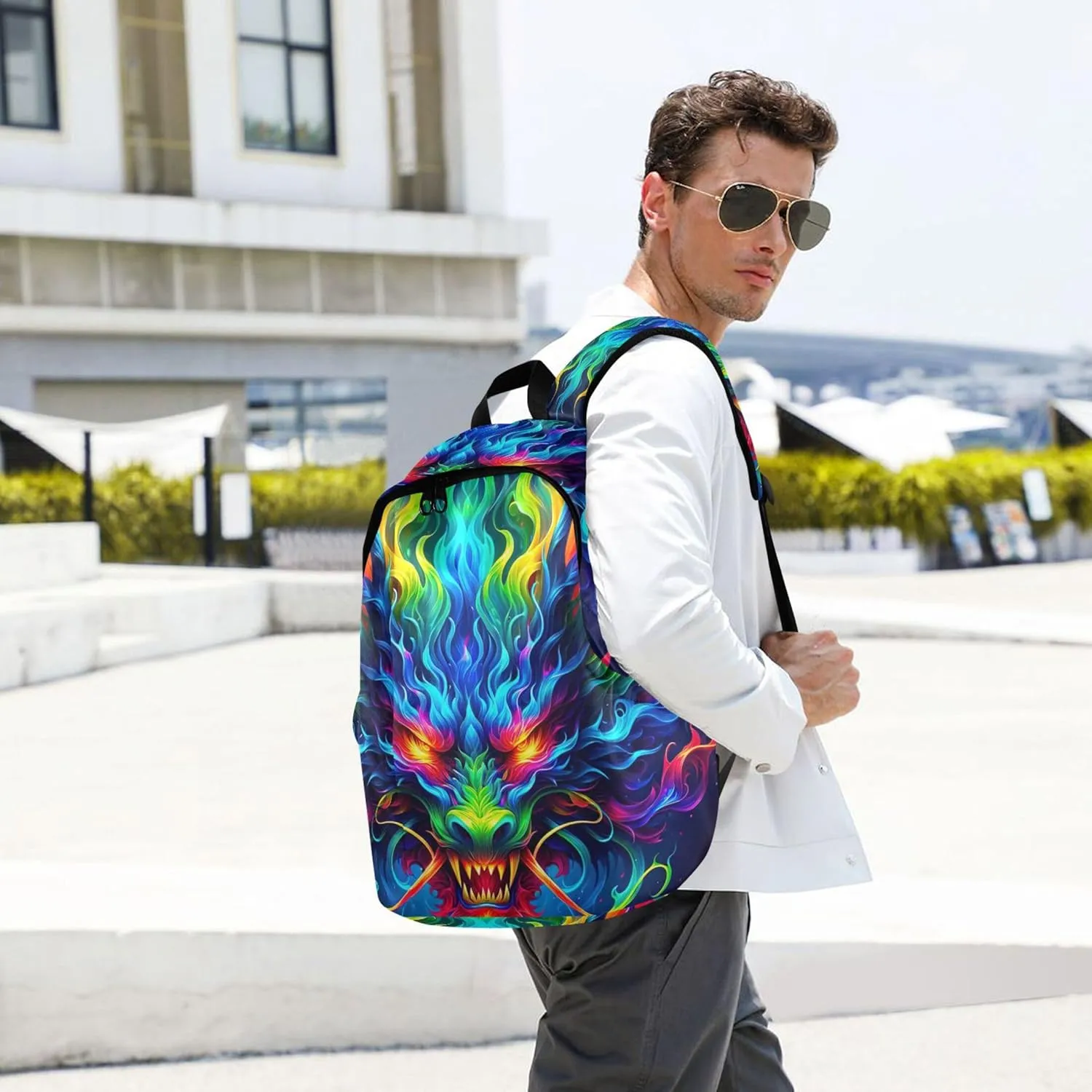 CHIFIGNO Colorful Fire Dragon Art Fashion Casual Womens Daypack Cute Backpack Teen Girls College Backpacks