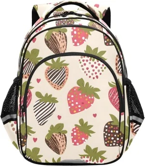 CHIFIGNO Cute Chocolate Strawberries Backpack for School Book Bag for Girls Boys with Reflective Stripes Child Backpack School Bags