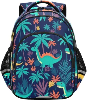 CHIFIGNO Cute Dinosaurs Blue Kids Backpack with Reflective Stripes Book Bag for Girls Boys Child Backpack School Bags