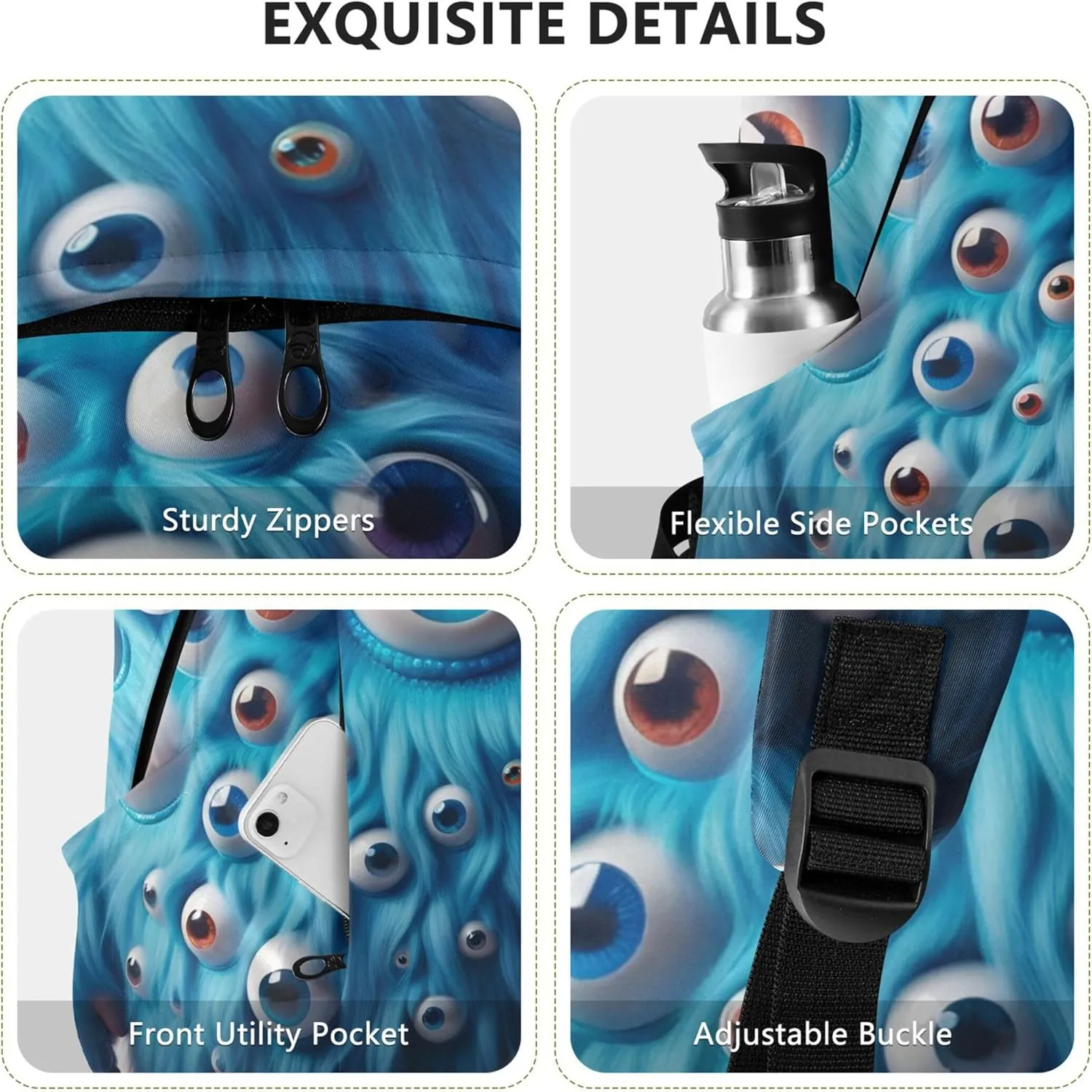 CHIFIGNO Cute Woman Casual Daypack Backpacks Blue Funny Monster Medium Gifts College Cool Backpack