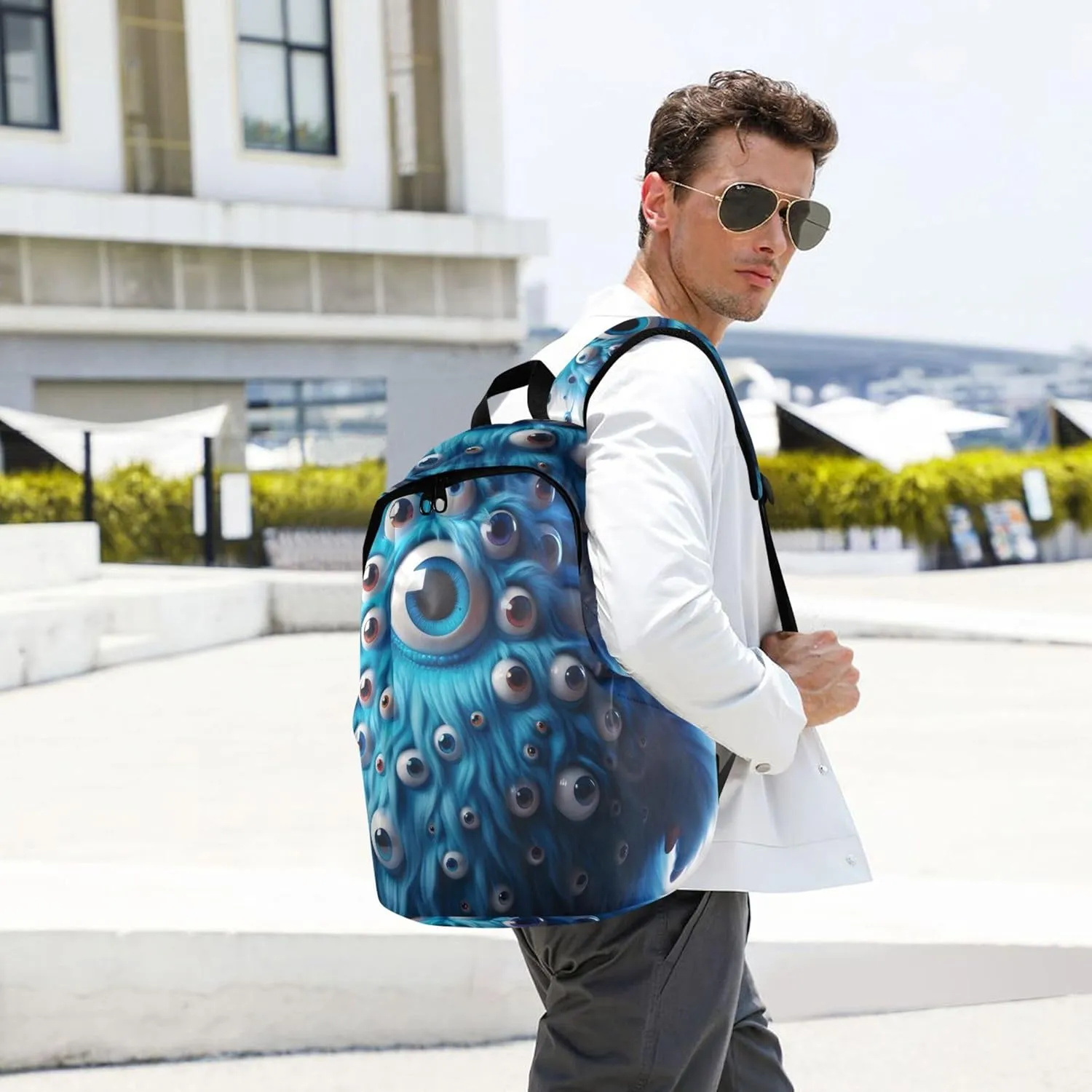 CHIFIGNO Cute Woman Casual Daypack Backpacks Blue Funny Monster Medium Gifts College Cool Backpack
