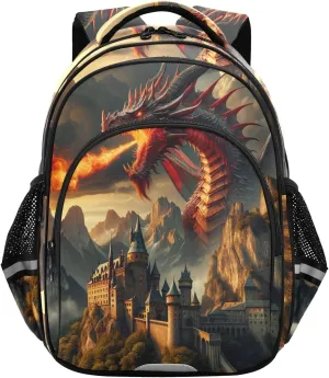 CHIFIGNO Dragon and Castle School Backpack Travel Book Bag Girls Boys with Reflective Stripes Lightweight Backpacks for Teens