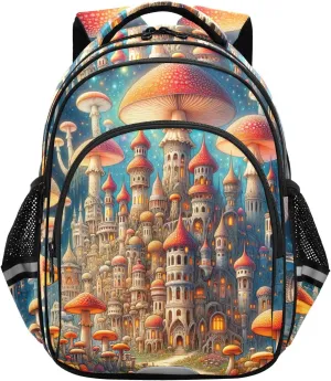 CHIFIGNO Kids Backpack Boys Girls Bookbag Child Backpack School Bags with Reflective Stripes, Fantastic Mushrooms Castles