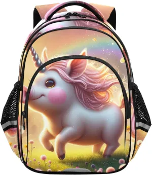 CHIFIGNO Unicorn Pig Flowers Backpack for School Travel Laptop Bookbag Child Backpack School Bags with Reflective Stripes