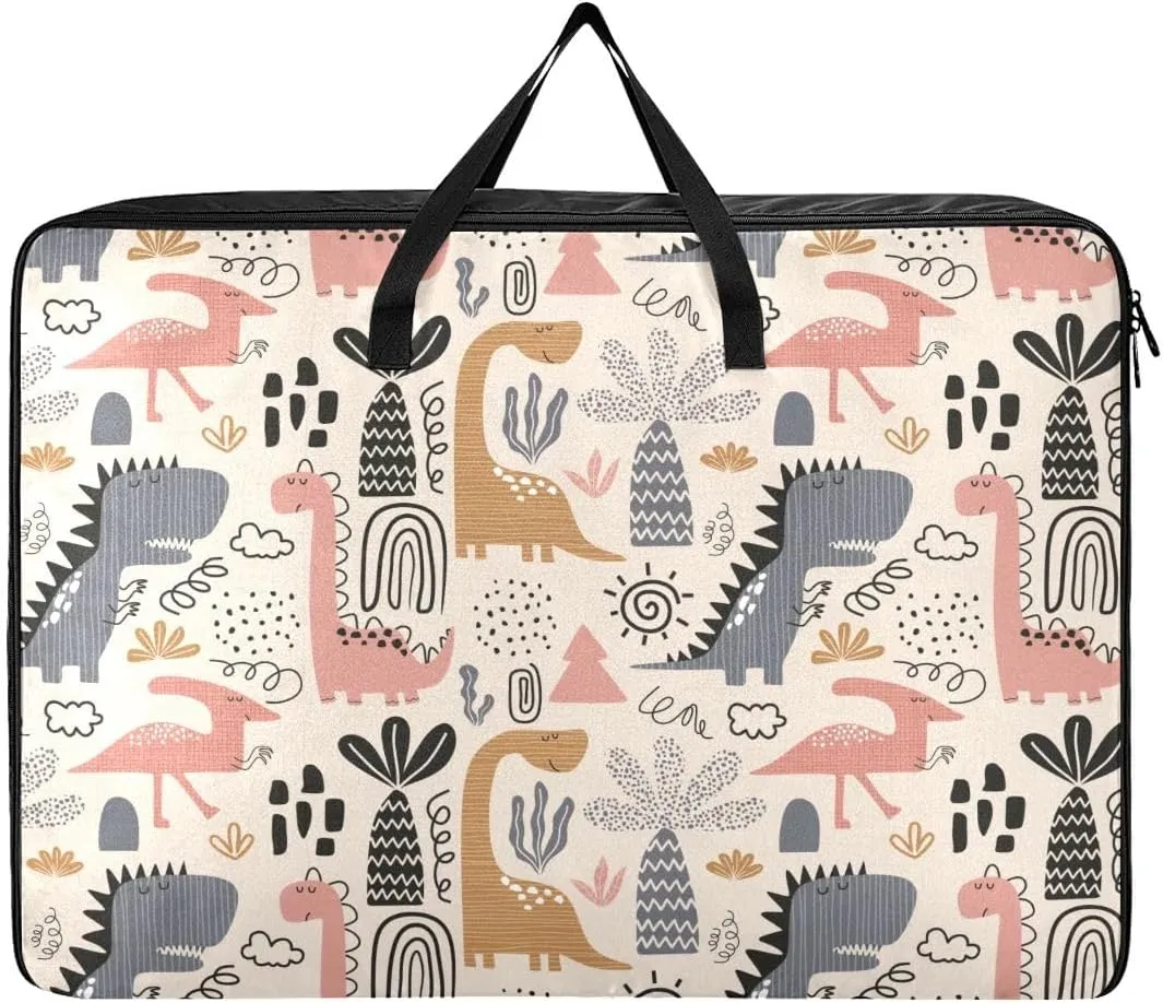 Childish Dino Pattern Storage Bags, 27.5x19.7x11 In, Reusable and Sustainable Space Saving Packing Totes for Moving Supplies Storage