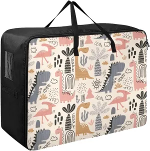 Childish Dino Pattern Storage Bags, 27.5x19.7x11 In, Reusable and Sustainable Space Saving Packing Totes for Moving Supplies Storage