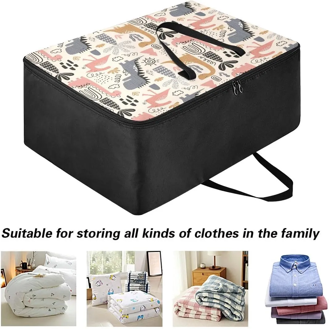 Childish Dino Pattern Storage Bags, 27.5x19.7x11 In, Reusable and Sustainable Space Saving Packing Totes for Moving Supplies Storage