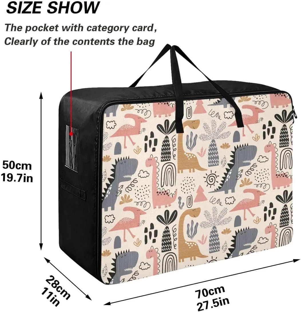 Childish Dino Pattern Storage Bags, 27.5x19.7x11 In, Reusable and Sustainable Space Saving Packing Totes for Moving Supplies Storage