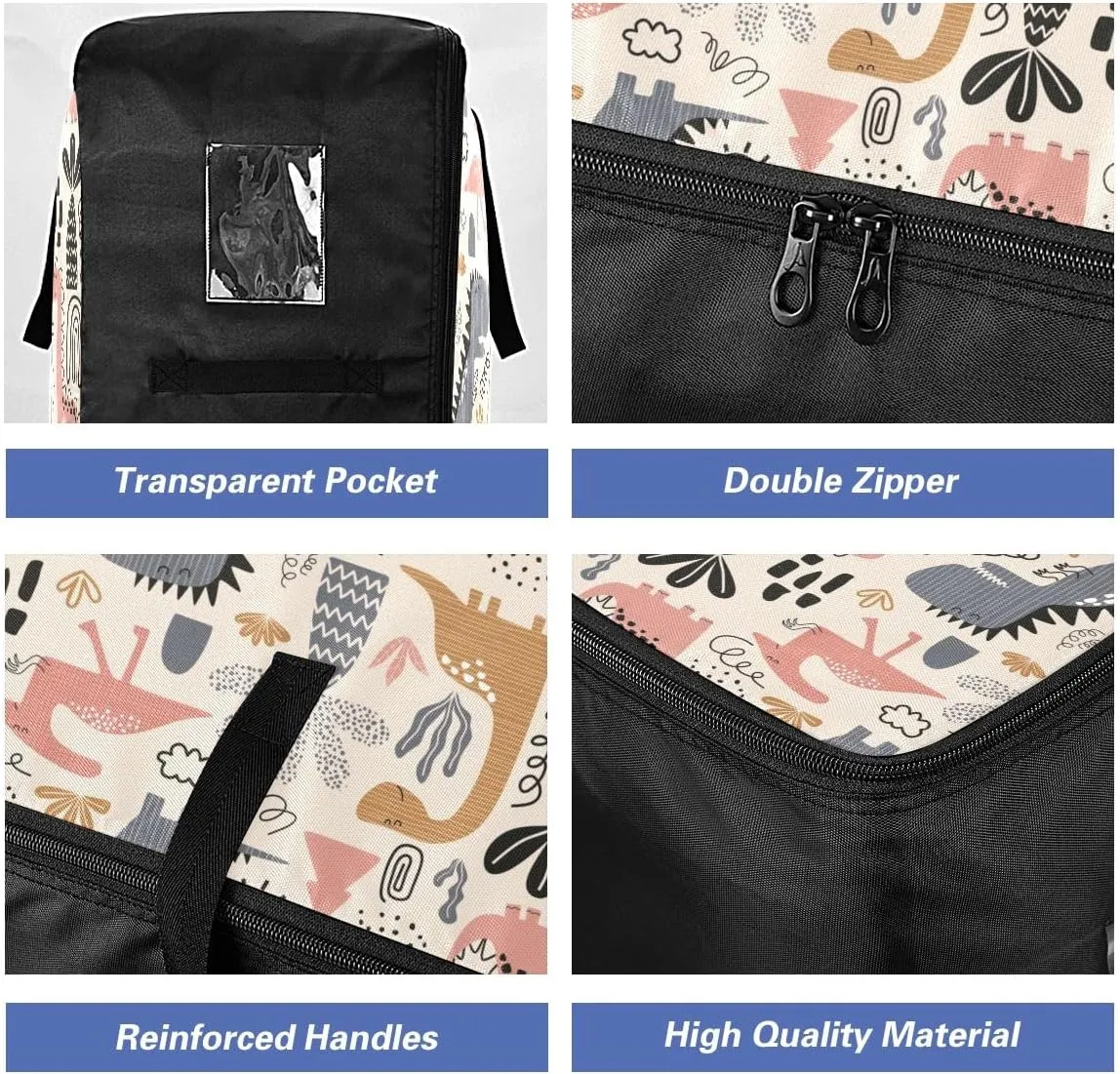 Childish Dino Pattern Storage Bags, 27.5x19.7x11 In, Reusable and Sustainable Space Saving Packing Totes for Moving Supplies Storage