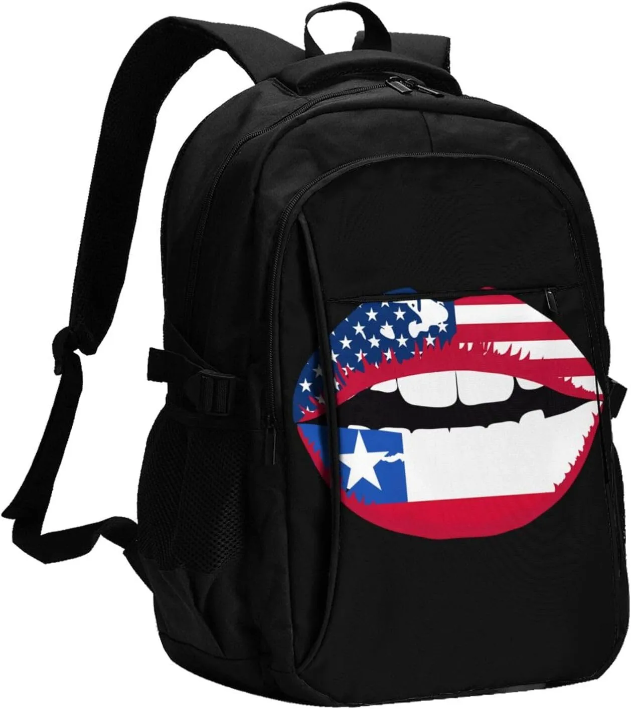 Chile Chilean American Flag Lips Business Laptop Backpack Travel Backpacks Outdoor Rucksack Large Bag Daypack with USB Charging Port Multi-Pocket for Hiking Camping