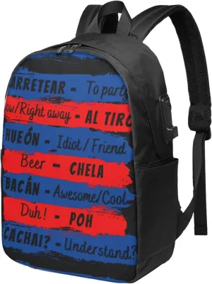 Chile Flag Chilean Slang Laptop Backpacks Travel Backpack Casual Business Daypack Sport Rucksack Computer Bag Fits up to 17 Inch Notebook with USB Port