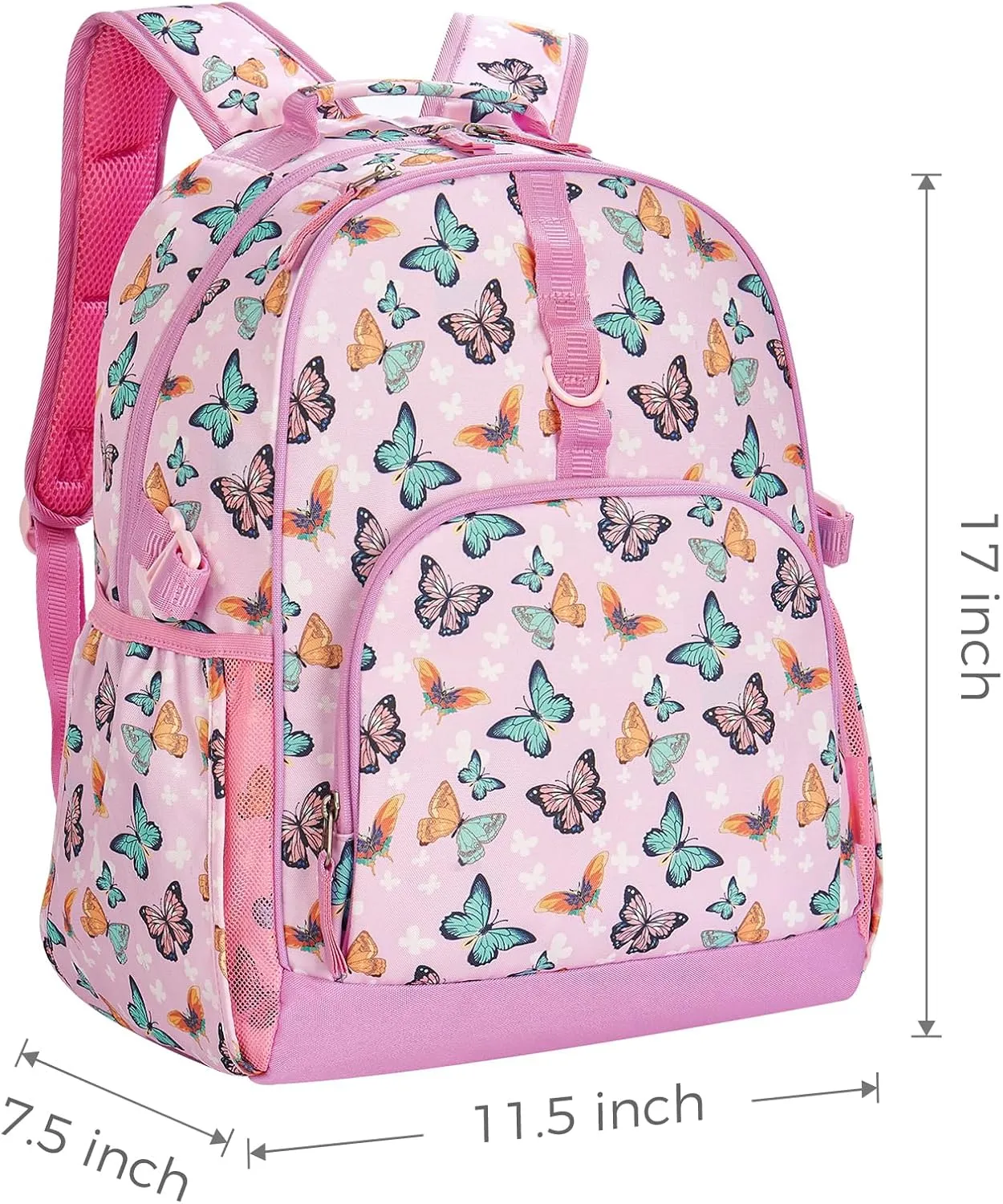 Choco Mocha Butterfly Backpack for Girls, Kids School Backpacks Girls Backpacks Ages 6-8, Kindergarten Bookbag Girl Elementary School Bag 17 Inch, Pink