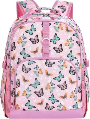 Choco Mocha Butterfly Backpack for Girls, Kids School Backpacks Girls Backpacks Ages 6-8, Kindergarten Bookbag Girl Elementary School Bag 17 Inch, Pink