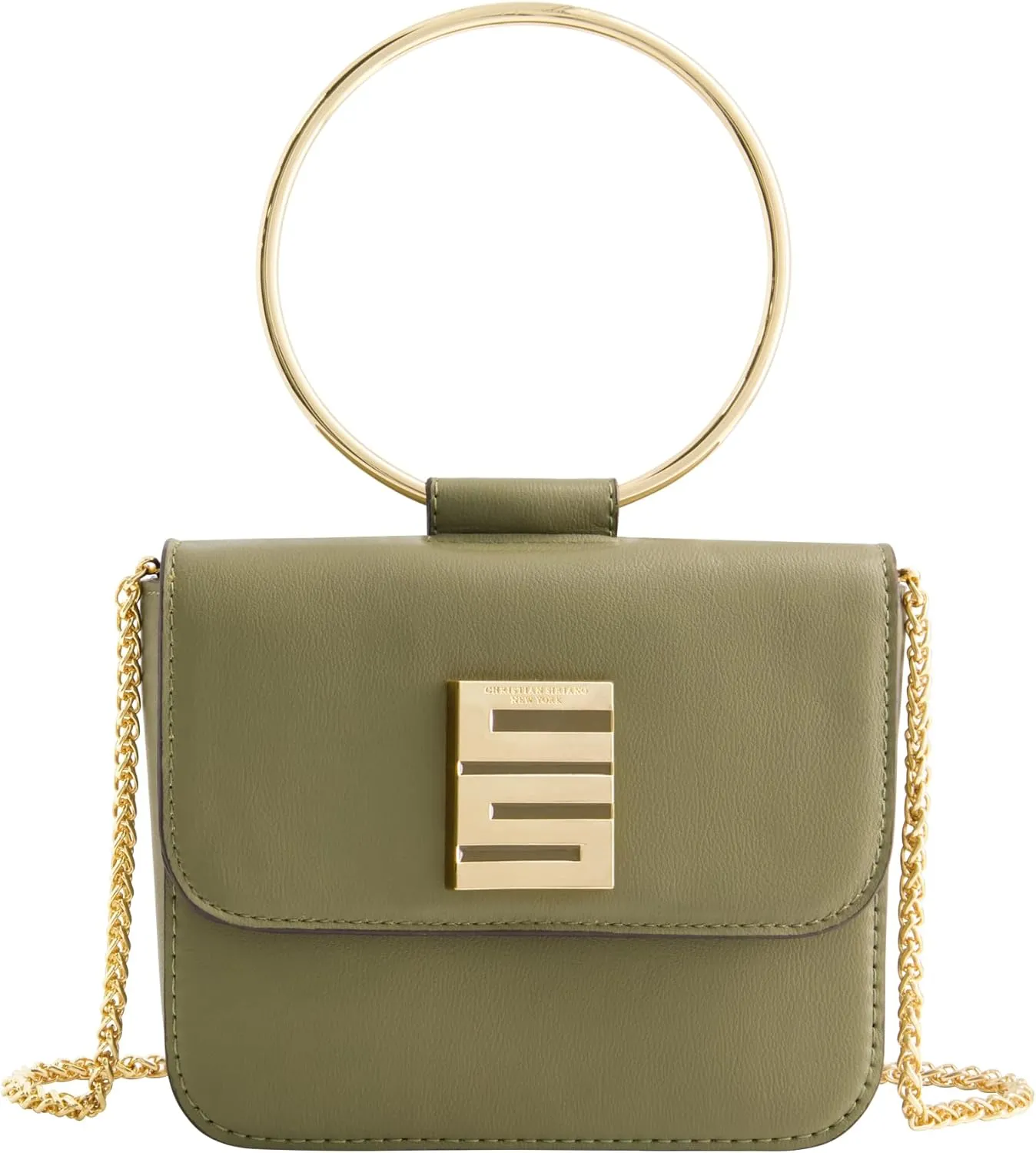 Christian Siriano New York Women's Crossbody Bag Purse, Mini Flap Shoulder Handbag with Ring Handle and Chain Strap