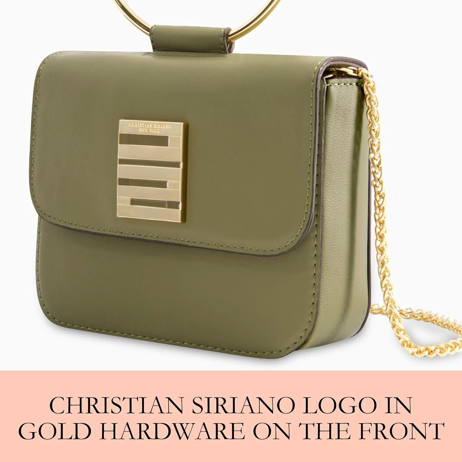 Christian Siriano New York Women's Crossbody Bag Purse, Mini Flap Shoulder Handbag with Ring Handle and Chain Strap
