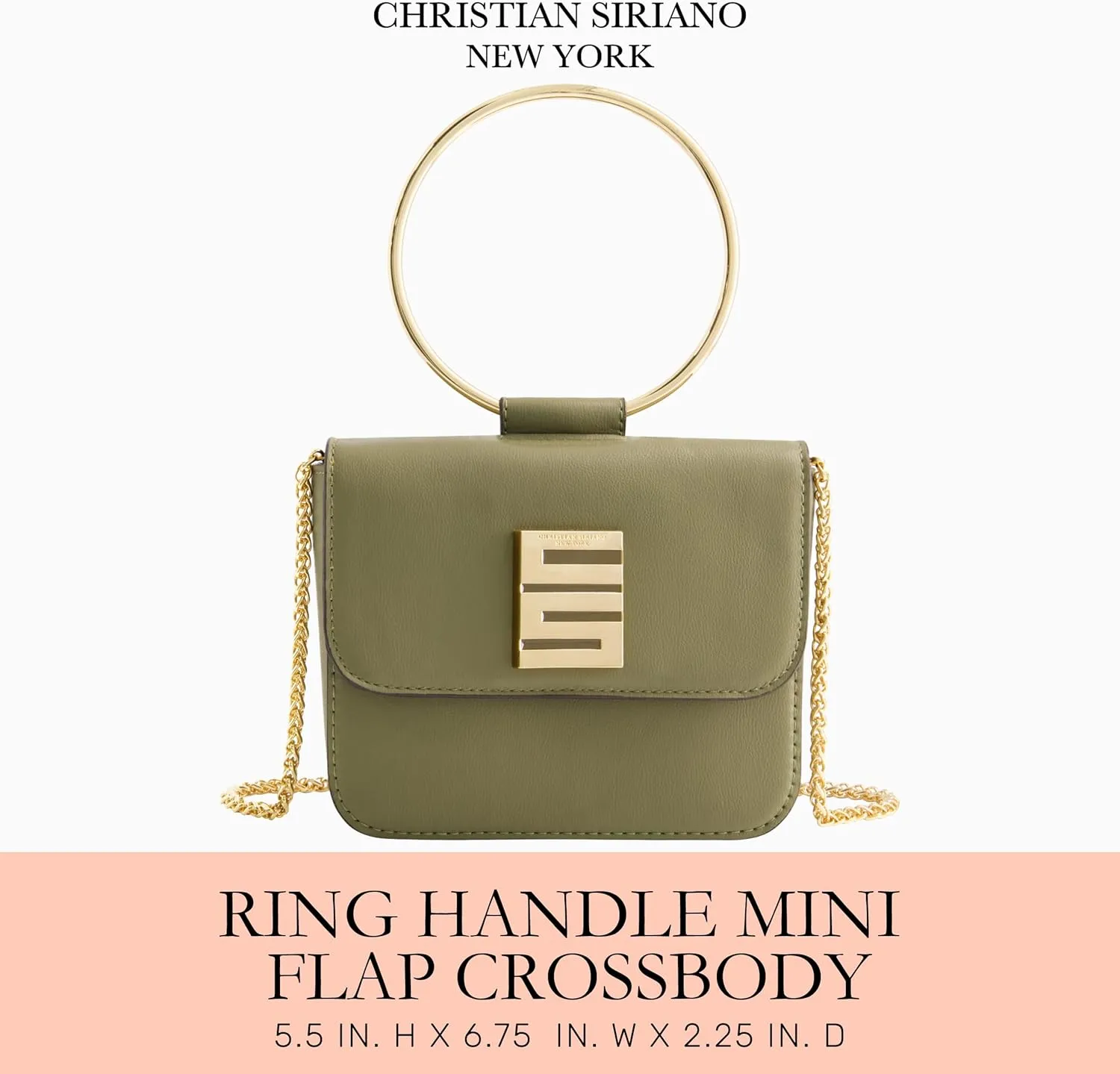 Christian Siriano New York Women's Crossbody Bag Purse, Mini Flap Shoulder Handbag with Ring Handle and Chain Strap