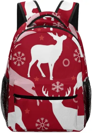 Christma Reindeer Travel Bag Laptop Backpack Casual Daypack with Mesh Side Pockets For Book Shopping Work